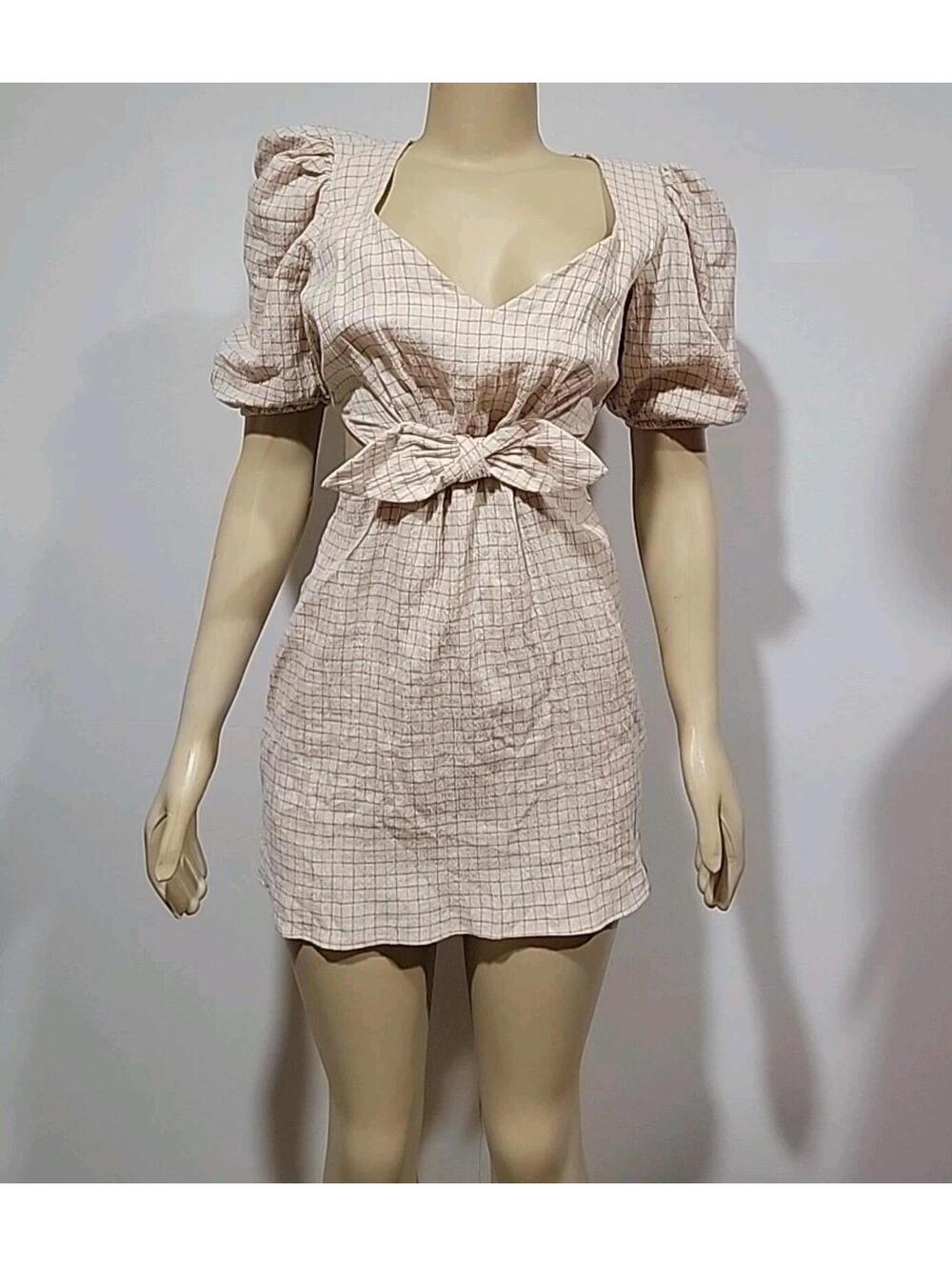 Zara Cut Out Linen Blend Size S Women's Casual Tan Dress #CC
